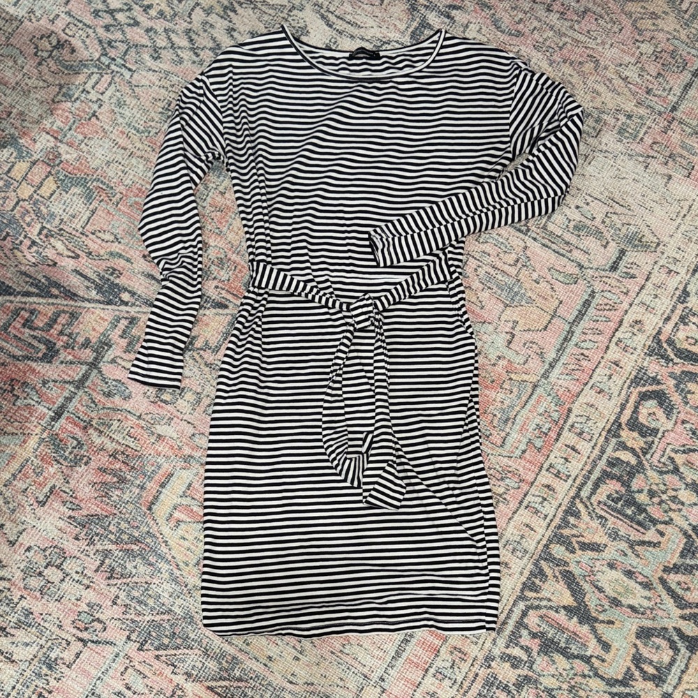 Elegant Black and White Striped Midi Dress